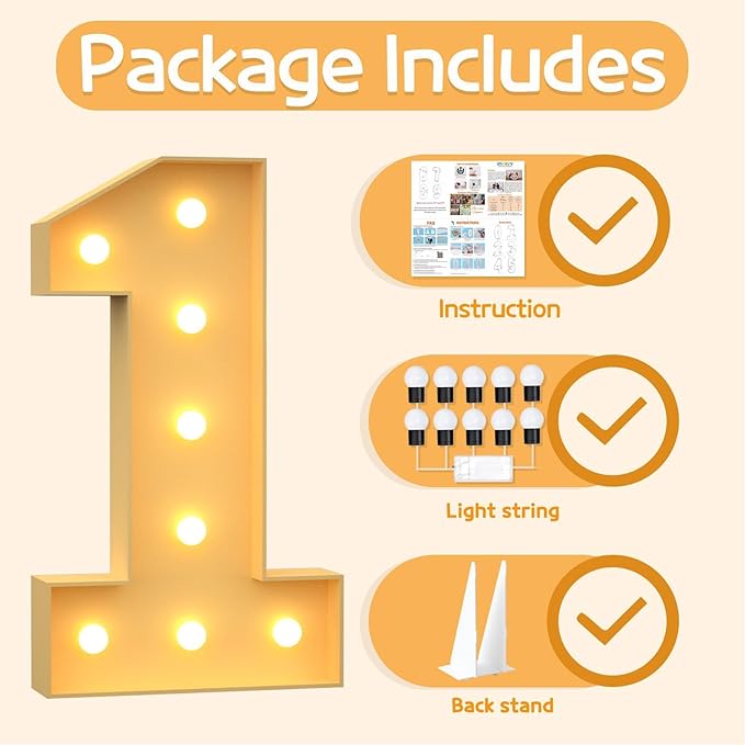 Marquee Numbers 3 Feet Tall Large Light Up Numbers 1st 16th 21st Wild One Birthday Decorations Big Yellow Light Outdoor Anniversary Decorations Balloon Arch Kit Party Backdrop 1