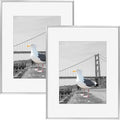 Frametory, 16x20 Metal Picture Frame with Mat for 11x14 Picture & Real Glass, Aluminum Photo Frame Collection (Silver, 2 Pack)