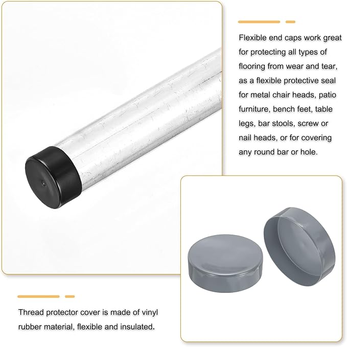 uxcell 4pcs Rubber End Caps 190mm(7 1/2 Inch) ID x 80mm(3 1/8 Inch) H Vinyl Round End Cap Cover Screw Thread Protectors Light Gray