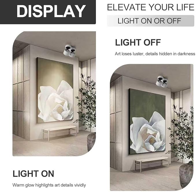 Spot Lights Indoor, Modern Art Display Accent Lights 3000-6000K Selectable, 20W Dual Head LED Spot Lights, CRI 98, 220° Directional, White Ceiling Spotlight for Kitchen, Plant, Living Room