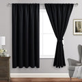 JIUZHEN Blackout Curtains for Bedroom - 60 Inch Wide Thermal Insulated Room Darkening Privacy Soundproof Curtains for Living Room, Set of 2 Panels with Tiebacks, 60 x 63 inches, Black