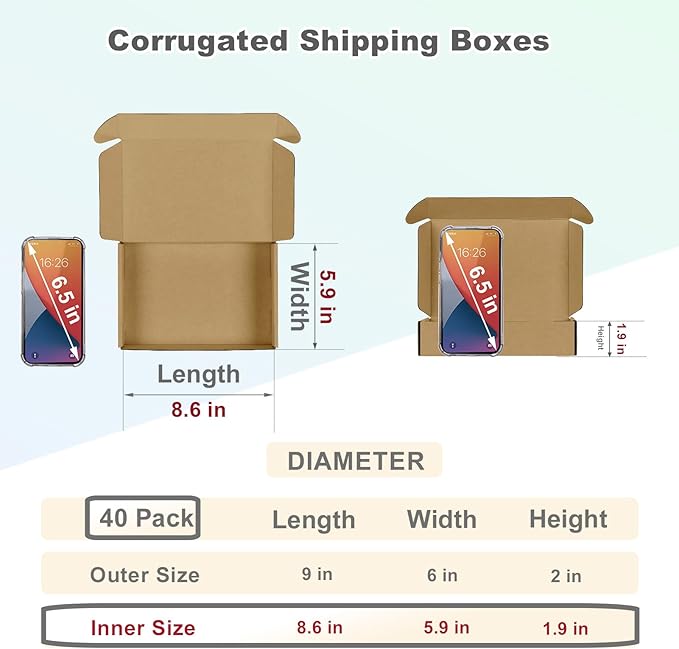 MEBRUDY 9x6x2 Inches Shipping Boxes Pack of 40, Small Corrugated Cardboard Box for Mailing Mailer Packing, Brown