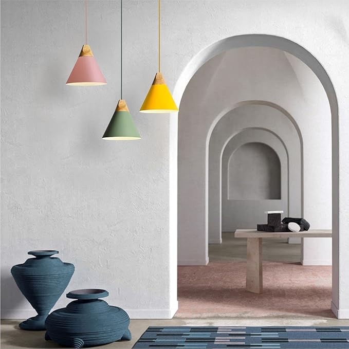 KCO Lighting Modern Cone Pendant Light 3-Pack Nordic Macaron Pendant Light Minimalist Adjustable Hanging Light Ceiling Mount Kitchen Island Pendant Lighting (Small)