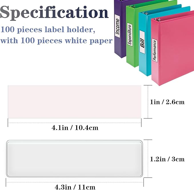 Self Adhesive Label Holders, ELEMGULY 100 Pack Adhesive Shelf Tag Shelf Label Holder Clear Pocket Holder with Paper for Supermarket, Bookshelf, Kitchen (4.3 x 1.2 Inch)