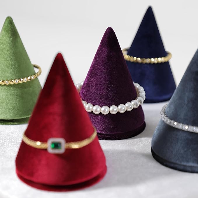 Resilient Velvet Bracelet Display Stand, Cone-Shaped Bangle Storage Holder For Jewelry Store Retail Countertop Organizer Stand (Purple, Resilient Velvet)