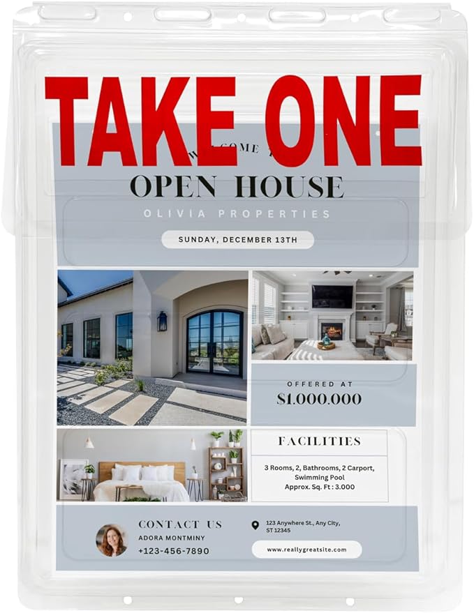 Calendars and More, Inc. Outdoor Real Estate Brochure Holder – Clear PETE Plastic Take-One Box with Snap-Shut Lid – Holds Up to 200 Flyers or Brochures (6)