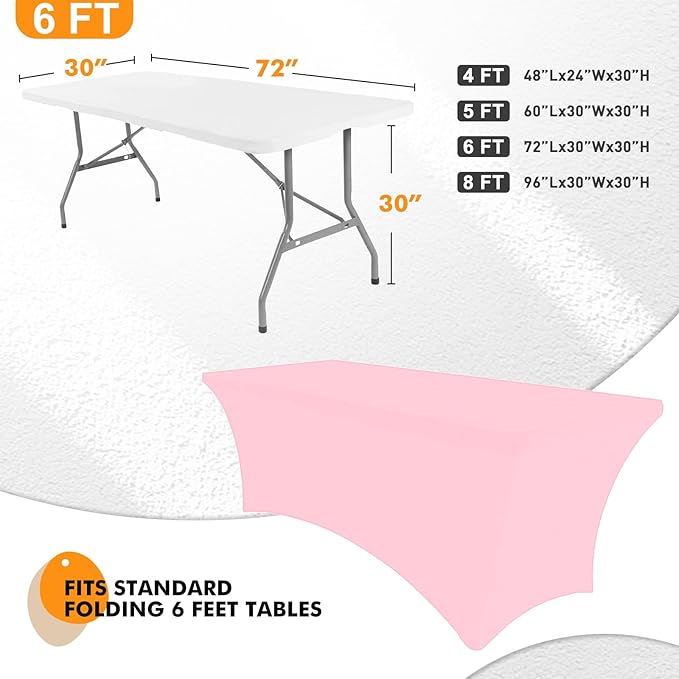 SEPARO 2Pack,6FT Pink Spandex Table Cover Fitted Rectangular Tablecloth Stretchable Tablecloth 6 ft Wrinkle-Free for Party Tradeshows Banquet Weddings Cocktail, 2 Pcs