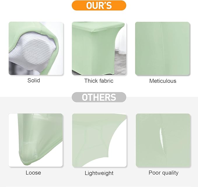SEPARO Spandex Table Cover 2 Pack 6FT Sage Green Fitted Tablecloths,Washable Wrinkle Resistant Stretch Table Cloth Rectangle for Party Hosting Supplies,Wedding Decorations,Vendor Display,Banquet