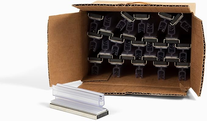 Sightline Display- Magnetic Sign Holder - 24 Pack - 3" L x 7/8" W x 1-1/8"- Inserts Signage Between .100" to .250" Thick - Retail Wall Display- Store Display- Vendor Event Supplies- Warehouse and Shop