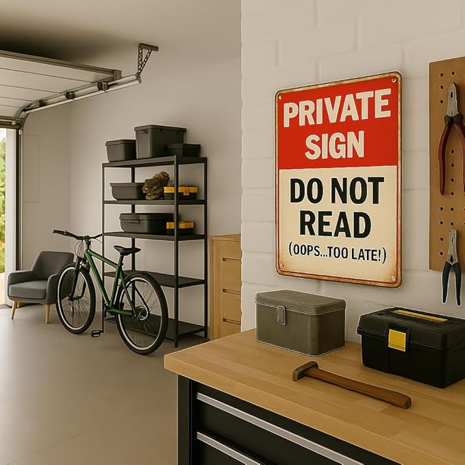 Private Sign Do Not Read Oops Too Lates Funny Tin Metal Sign 12x8 Inch - Retro Vintage Wall Art Decor for Home or Garage (Oops-late)