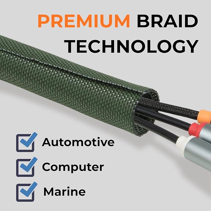 3/16 inch Split Braided Cable Management Sleeve for USB Cable Power Cord Audio Video Cable, Wire Loom Cord Protector from Cat Dog Chewing (Dark Green, 10FT)