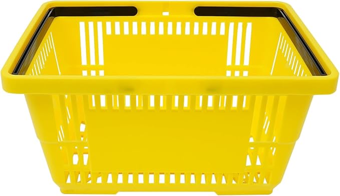 LOYALHEARTDY 12PCS Shopping Baskets with Handles, 21L Plastic Grocery Basket for Retail Store, Supermarket, Grocery Shopping |17" x 12" x 9" Portable Shop Basket (Yellow)