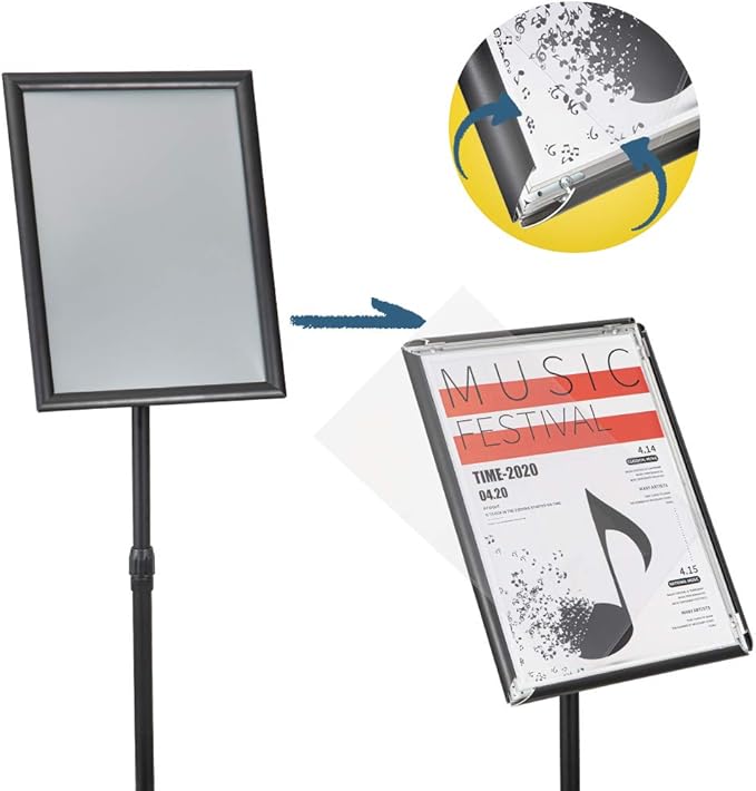 Adjustable Poster Sign Stand with Heavy Duty Base Sign Holder Aluminum Snap Open for 11x17 inches Both Vertical and Horizontal View Displayed Used for Living and Business(Black-2pack)
