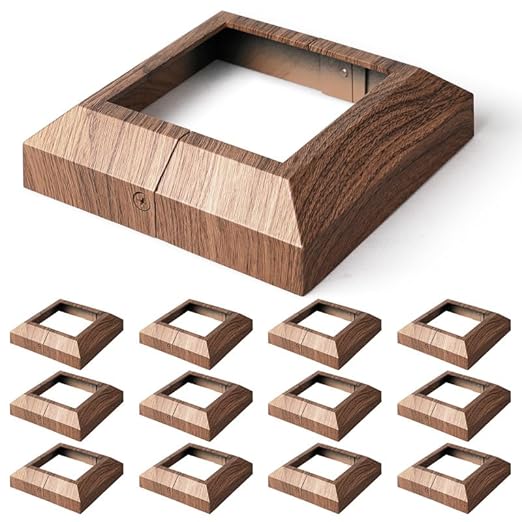 12 pcs 4"x4" (Actual: 3.5"x3.5") Aluminum Deck Post Base Cover, for Deck railings, Stairs, Patios, Porches Split Deck Post Skirt (Walnut Wood)
