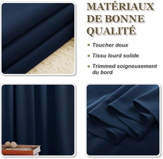 PONY DANCE Curtains Light Block - Thermal Insulated Rod Pocket Draperies Energy Saving/Short Window Covering for Bedroom Bay Windows, 52 Wide by 63 inch Drop, Navy Blue, 2 Panels