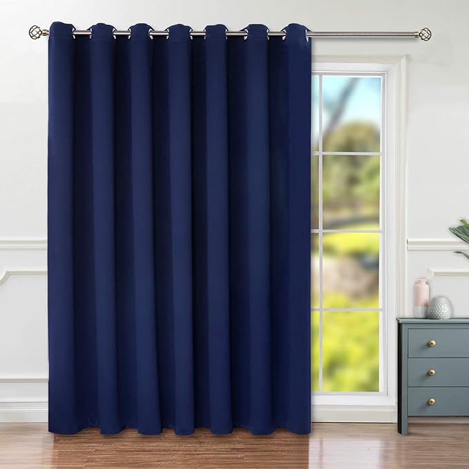 BGment Fashion Sliding Door Curtain 100 X 120 Inches, Wide Thermal Blackout Curtains Room Darkening Room Divider Window Curtain, 1 Panel, Navy Blue, 120 Length X Wide 100