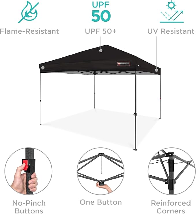 Best Choice Products 10x10ft 1-Person Setup Pop Up Canopy Tent Instant Portable Shelter w/ 1-Button Push, Case, 4 Weight Bags - Black