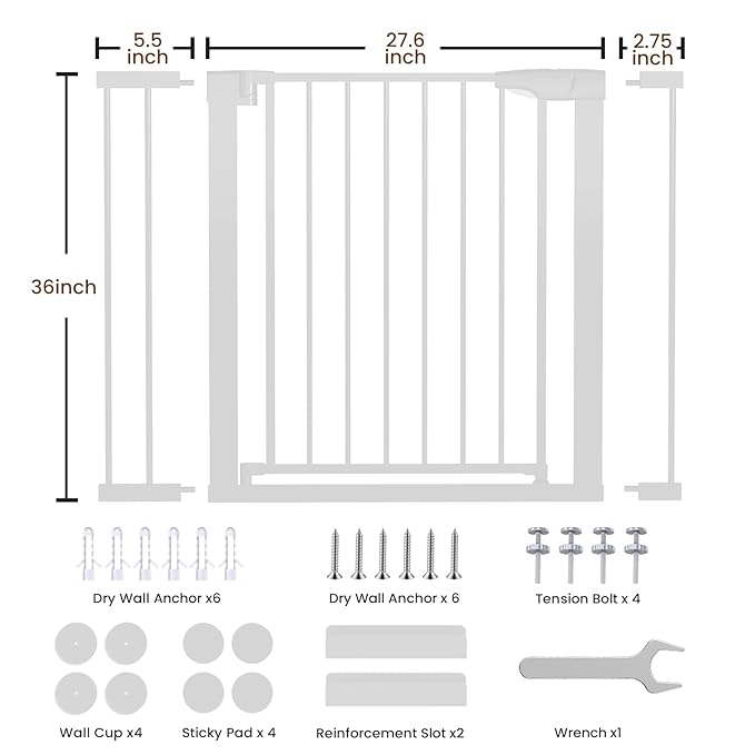 Mumeasy 36" High Extra Tall Dog Gate, 29.6"-40.5" Wide Pressure Mounted Tall Baby Gate for Dog, Auto Close Pet Gate with Door for Stairs,Doorways,House,White