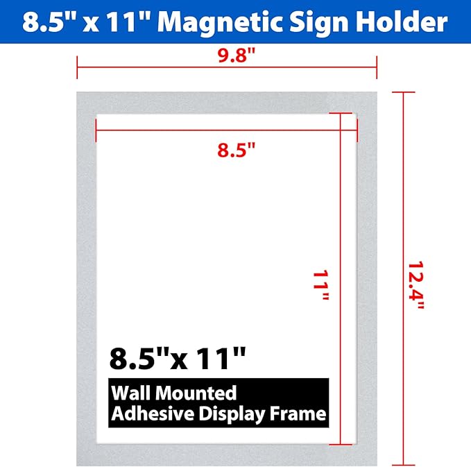 20 Pack Magnetic Sign Holder 8.5 x 11, Self-Adhesive Magnetic Picture Frame & Document Holder for Wall, Door, Fridge, Glass - Double-Sided Magnetic Frame for Poster & Paper Display (Silver)