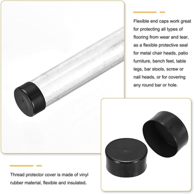uxcell 4pcs Rubber End Caps 125mm(4 15/16 Inch) ID x 80mm(3 1/8 Inch) H Vinyl Round End Cap Cover Screw Thread Protectors Black
