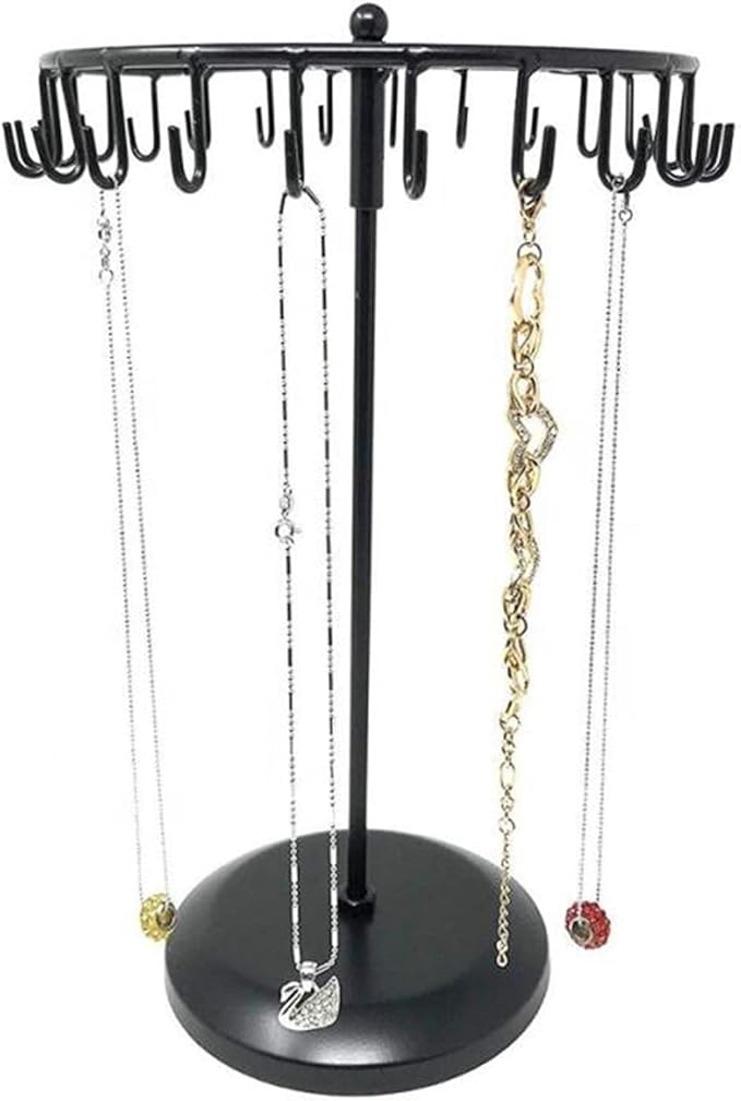 Rotating Necklace Holder Jewelry Organizer Display Stand 15.7-Inch with 23 Hooks (long-black)
