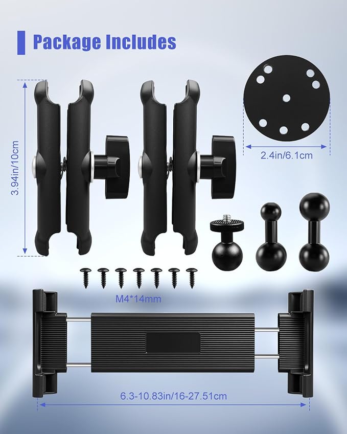 Industrial Aluminum Tablet Mount with Dual Link Arm, Heavy Duty 360° Adjustable Holder for 6-13" Devices, Multi-Hole Base for Truck Boat Wall Desk Installation