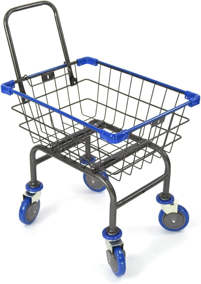 U Handle Grocery & Laundry CART 1.5 Bushel (Gunpowder Metal) Red, Blue Trim (Blue)