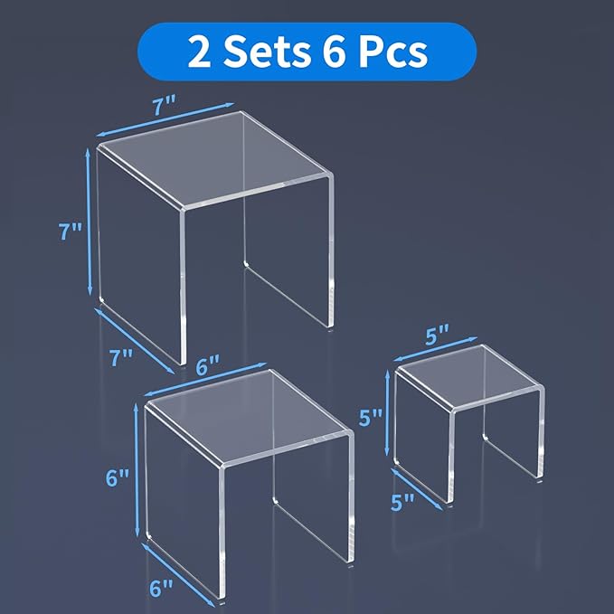 NIUBEE 2Set Acrylic Risers Display for Funko POP Figures,Clear Cake Stands for Candy Dessert Table Decorations-5"x6"x7"