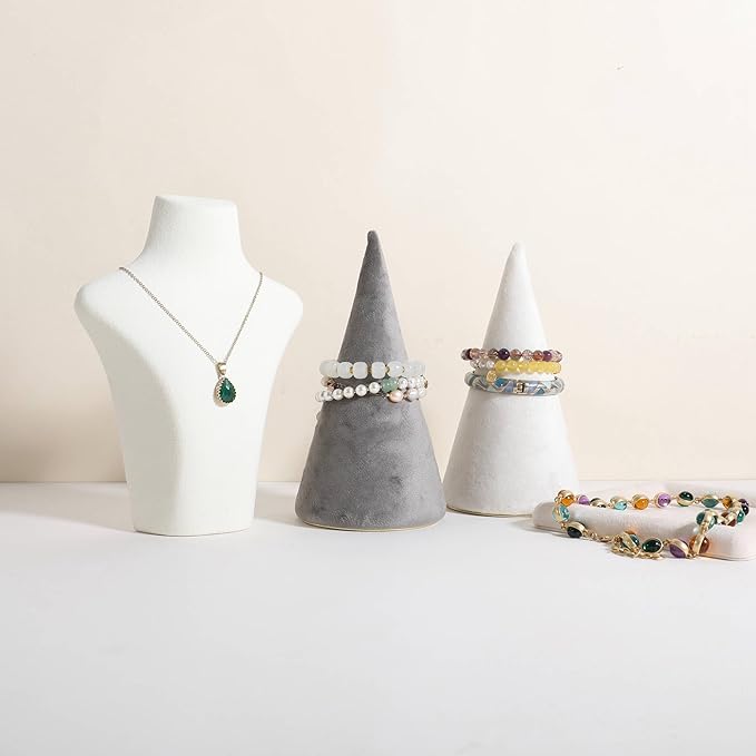 GemeShou Velvet bracelet display stand for selling, grey jewelry bangle holder with golden base, felt bracelet storage organizer for nightstand home decor【Bracelet holder-grey】