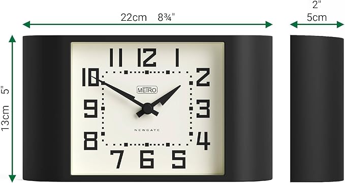 NEWGATE® Mini Metro Desk Clock | Retro Mantel Clock | Black | Mid Century Style for Desk, Table top, Shelf or Bedside
