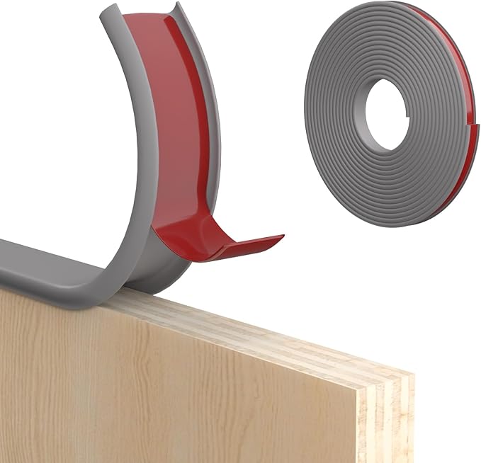 U-Shape Edge Banding, 1 inch x 20ft Edge TPE Self Adhesive Veneer Edging Trim Flexible Edge Protector, Strip for Countertop Cabinets Table Restoration Shelves, Grey