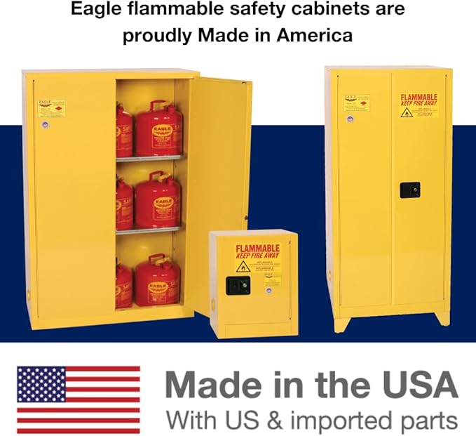 Eagle American Made 16 Gallon F﻿lammable Liquid Storage Cabinet, Self-Close Space Saver Fireproof Cabinet for Schools, Garages, Manufacturing Facilities, 23" x 18" x 44", 1905X