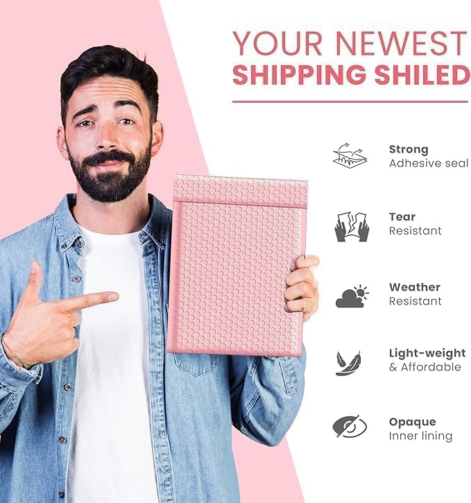 Light Pink Large Poly Bubble Mailers 12x15 inch | Self Seal Padded Envelopes Cushioned Bubble Mailer | Usable Size 12x15 | WaterProof | Lightweight mailing Shipping Bags | 100 Pack Bulk