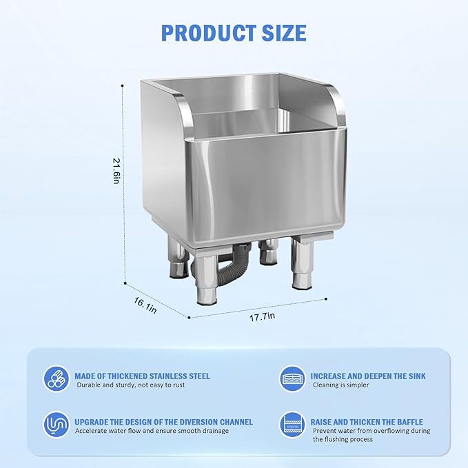 Commercial Floor Mop Sink，Stainless Steel Mop Service Basin，Mop Cleaning Sink，Vertical industrial sewage tank for balconies, laundry rooms, industries, etc（17.7”×16.1”×21.6”)