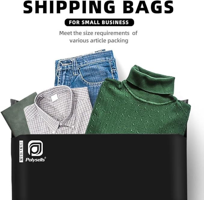 POLYSELLS 1000 pcs 7.5x10.5 Inches Black Poly Mailers Shipping Envelopes, Strong Adhesive Sealing, Waterproof, and Tear-resistant Postal Mailing Bags for Clothing, Books, and Accessories
