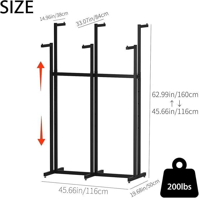 Black Clothes Rack with 6 Straight Arms, Metal Clothing Rack for Hanging Clothes, Freestanding Garment Rack Heavy Duty, 46" to 63" Adjustable Height Retail Clothing Rack for Boutiques Display
