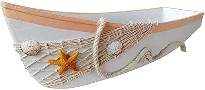 White Wooden Boat Tray Decor Decorative Nautical Boat Ornament Decor Wood Boat Tray Decorations Beach Theme Bathroom Decor Boats Shelf Decor 17 Inch