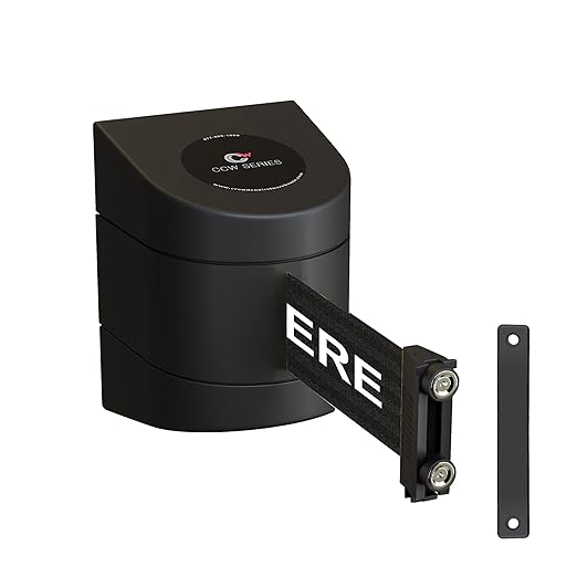 Crowd Control Warehouse - CCW Series WMB-230 Magnetic Wall Mount Retractable Belt Barrier - 30 Foot Belt, Black with"Please Wait HERE" White Letters Belt with Black ABS Case