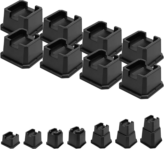 shouwuhho Bed Risers 2 inch, Furniture Risers Elevation in Heights 2 Inch Heavy Duty, Bed Lift Risers for Caster Wheels or Posts of Bed Table Couch, Support up to 6000 lbs, Black, 8 Pack