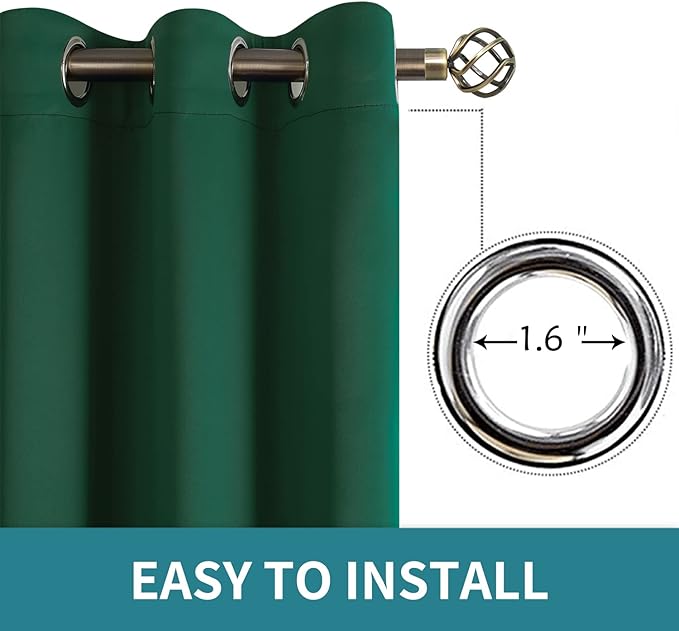 BGment Blackout Curtains - Grommet Thermal Insulated Room Darkening Bedroom and Living Room Curtains, Set of 2 Panels (52 x 120 Inch, Emerald Green)