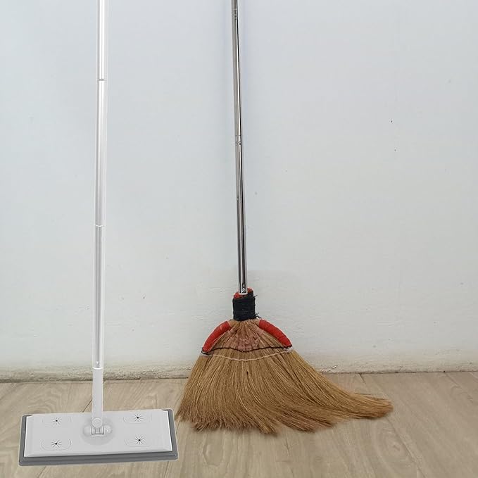 Adjustable Aluminum Alloy Dust Mop with 3-Section Telescopic Pole, Microfiber Flat Floor Mop for Hardwood and Tile Floors, Heavy Duty Gray Electrostatic Cleaning Tool for