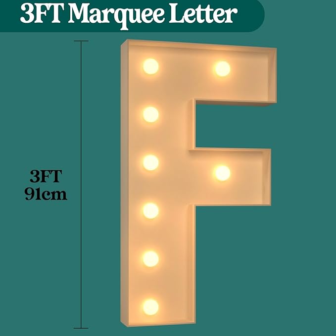 Marquee Letters 3 Feet Tall, 3FT Large Light up Letters F, Big Sign F with Warm White Light for Birthday Wedding Proposal Engagement Graduation Party Backdrop Decorations