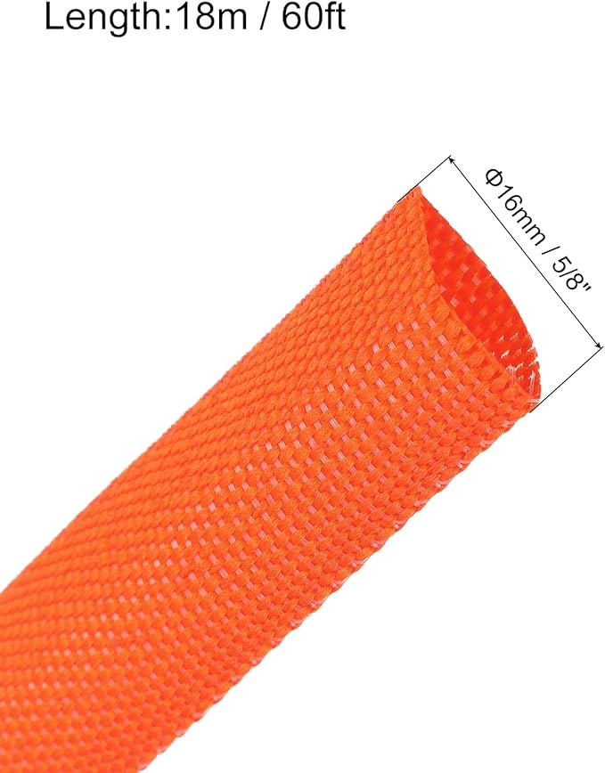 MECCANIXITY Braided Cable Sleeves Heat Shrinkable Fabric Sleeving, 5/8" 60ft Orange 2:1 Ratio Heat Shrinkable Cord Protector for Harness Cable, Network Cable Protection, Cable Management