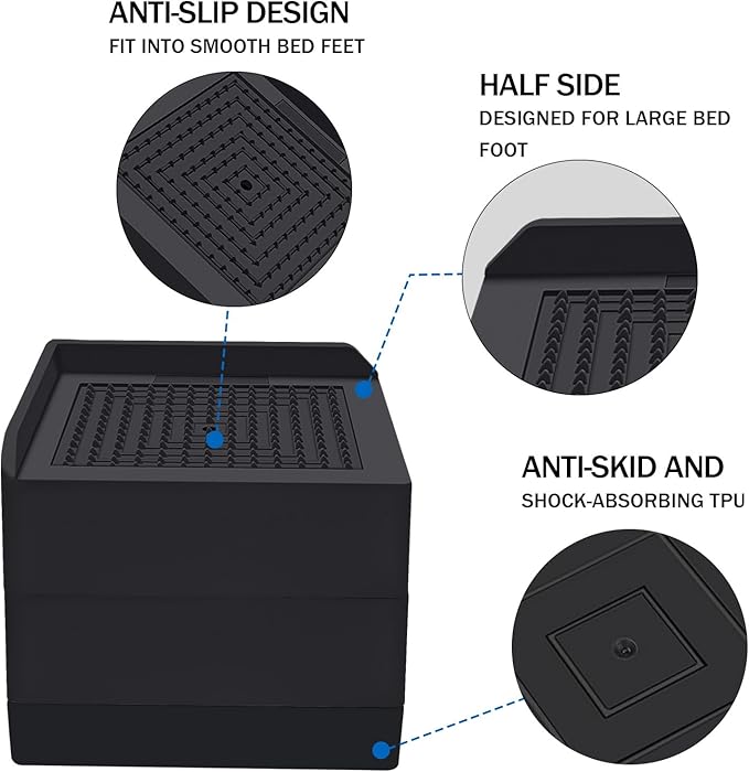 Bed Risers 3 inch Heavy Duty,Furniture Risers for Desk Table Sofa Couch Lifts to 1.5 or 3 inch, Square Adjustable Risers Blocks, Support Up to 1,300 Lbs（4 Pack-Black）