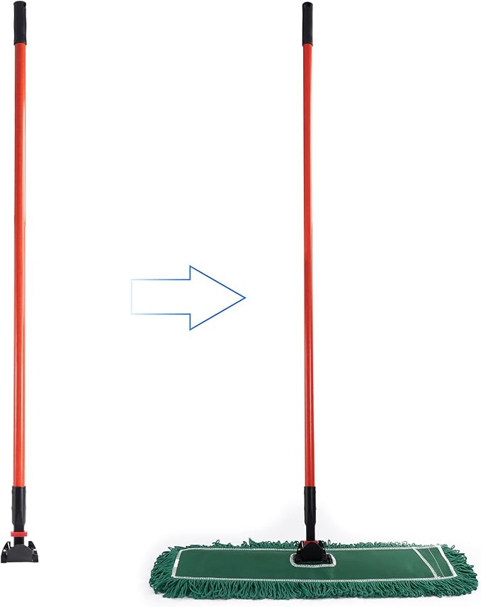 Matthew Cleaning Commercial Quick-Change Dust Mop Handle with Clip-on Metal Gripper for Heavy Duty Mop Head Replacement Holder, Fiberglass Handle 60 inch 12packs-Red