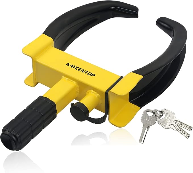 KAYCENTOP Universal Wheel Lock, Security Trailer Wheel Lock Anti Theft Tire Lock, Heavy Duty Wheel Clamp Adjustable for Trailers SUV Golf Cart Boats ATV Great Deterrent Bright Yellow/Black, 3 Keys