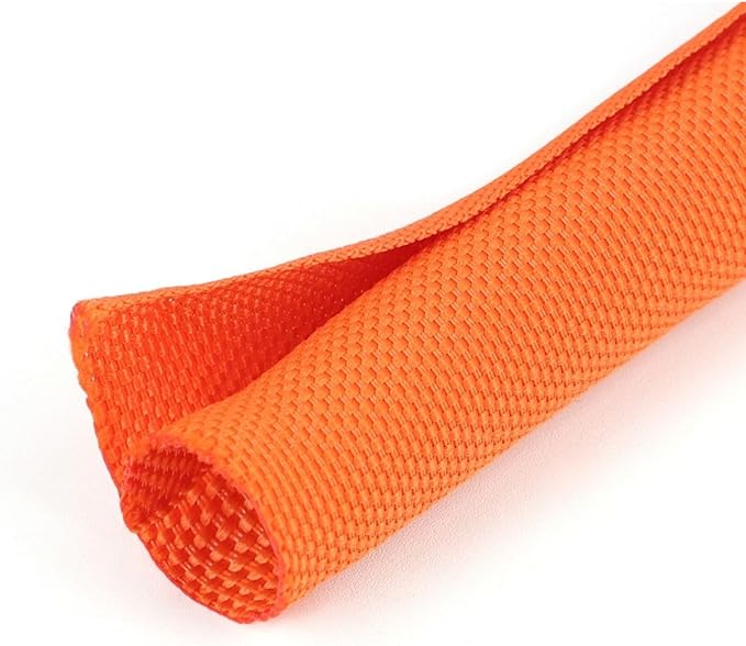 1 inch Split Braided Cable Management Sleeve for USB Cable Power Cord Audio Video Cable, High-Temperature Automotive Harness Wire Loom Cord Protector from Cat Dog Chewing (Orange, 10FT)