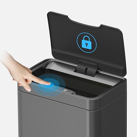 Mbillion Automatic Touchless 15 Gallon Motion Sensor Trash Can Stainless Steel Smart Trash Cans with Lid Rectangular Garbage Can for Kitchen Bedroom Home Offic Brushed Grey