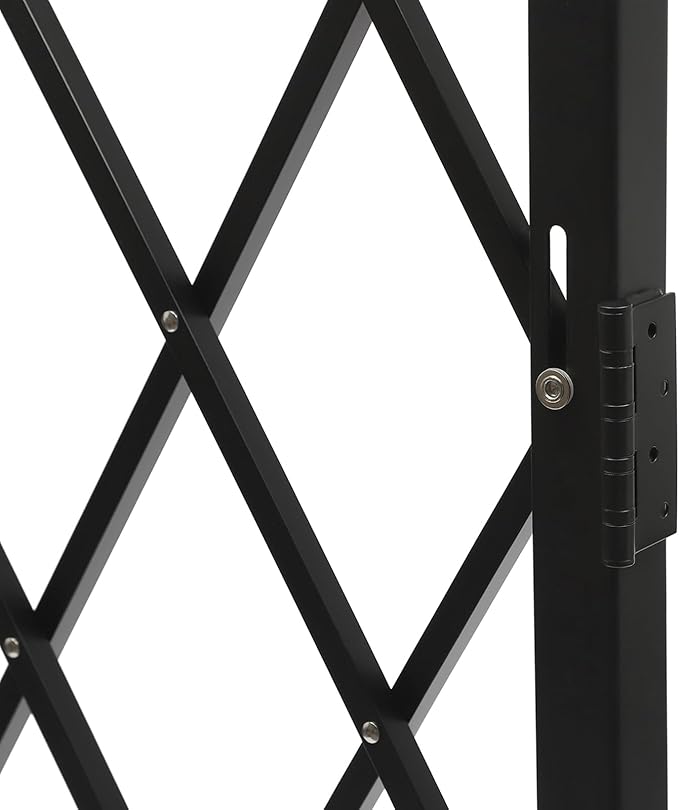Single Folding Security Gate 4.27'H x5.45'W Iron Accordion Security Gate Flexible Expanding Security Gate 180° Rolling Barricade Scissor Door with Padlock for Entry Security, Garage, Warehouse