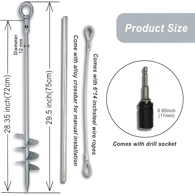 30 inch Ground Anchor Heavy Duty Earth Anchors Set Screw in for Mobile Home, Swing, Tent Trampoline Anchors Wind Resistant Tree Stakes and Supports with Drill Socket, 4 Pack